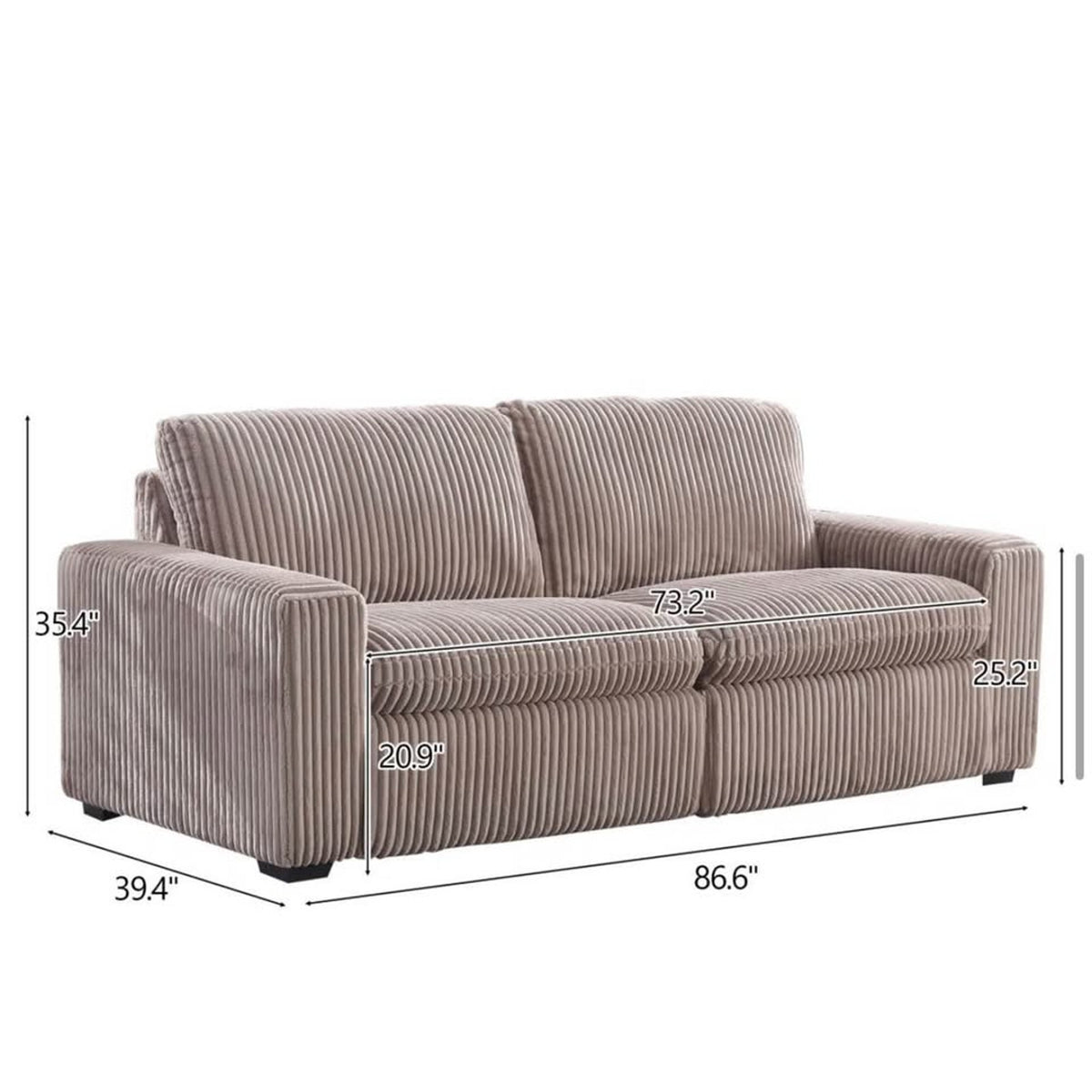 New 87” Dual Power Reclining Corduroy Loveseat – Mushroom Taupe – Retail $1,599 – Delivery Available