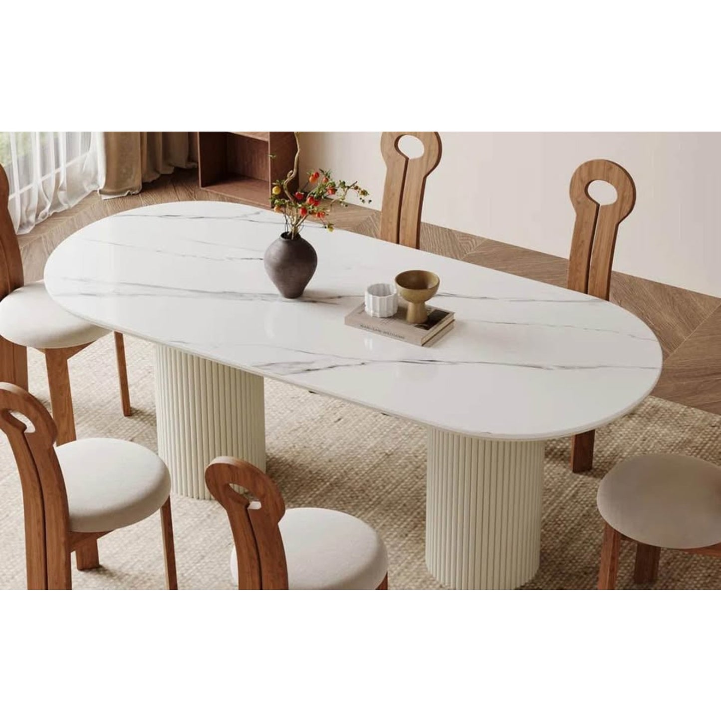 70” Stone Top Double Base Modern DiningTable for 6 - $1500 Retail - Blemish - Delivery Available