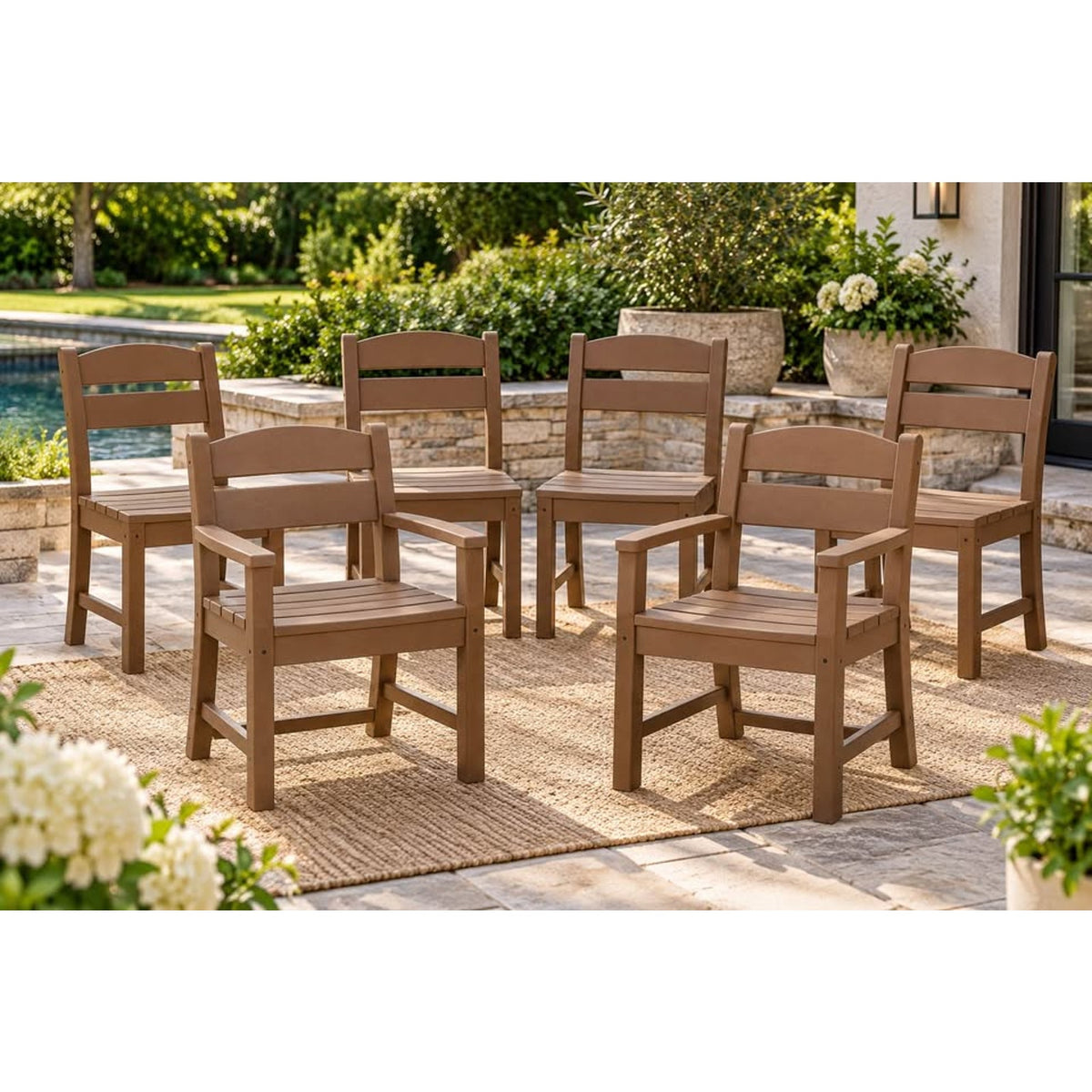 New POLYWOOD Lakeside 6-Piece Outdoor Dining Chair Set – Teak – Bring Your Own Table!