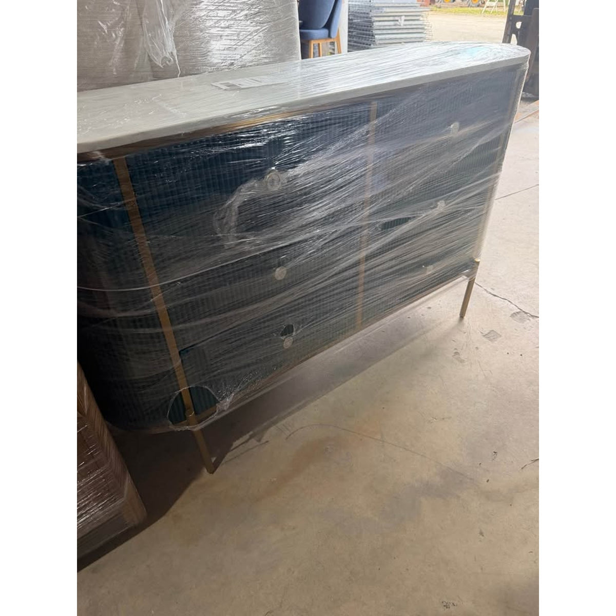 New 59” Marble Top Sideboard – Navy & Gold – Retail $4,230 – Delivery Available