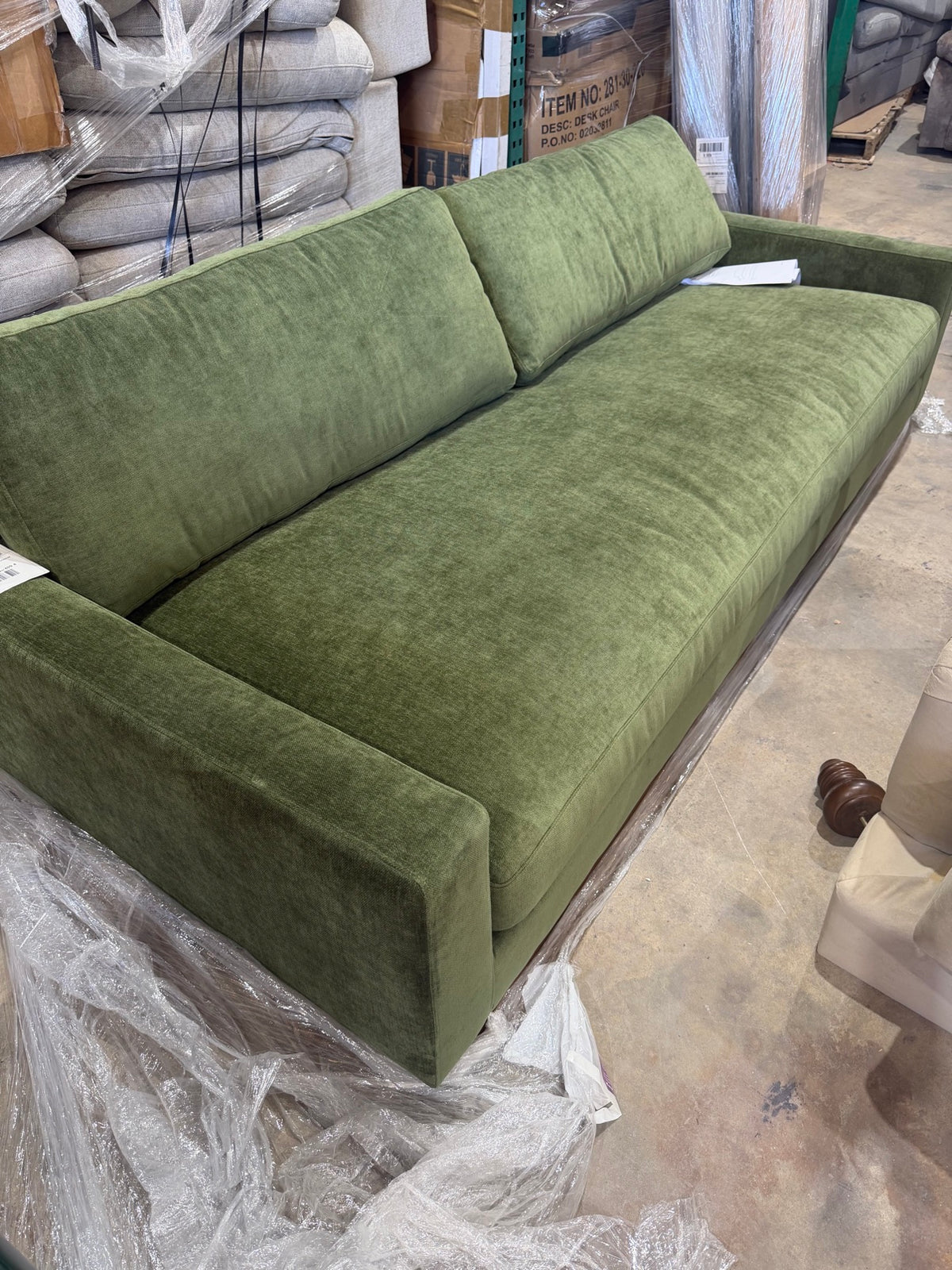 New Poly & Bark Zyon 90″ Sofa – Distressed Green – Retail $1,973 – Delivery Available