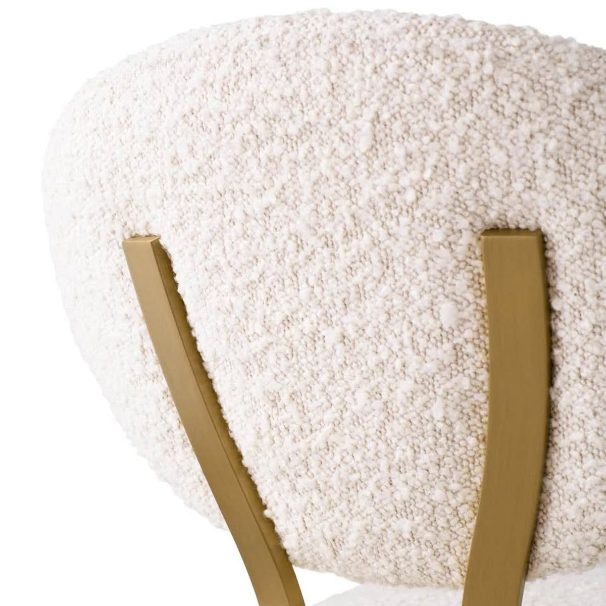 New Set of 3 Eichholtz Dorrego Bouclé Bar Stools – Cream & Brushed Brass – $7,485 Retail – Delivery