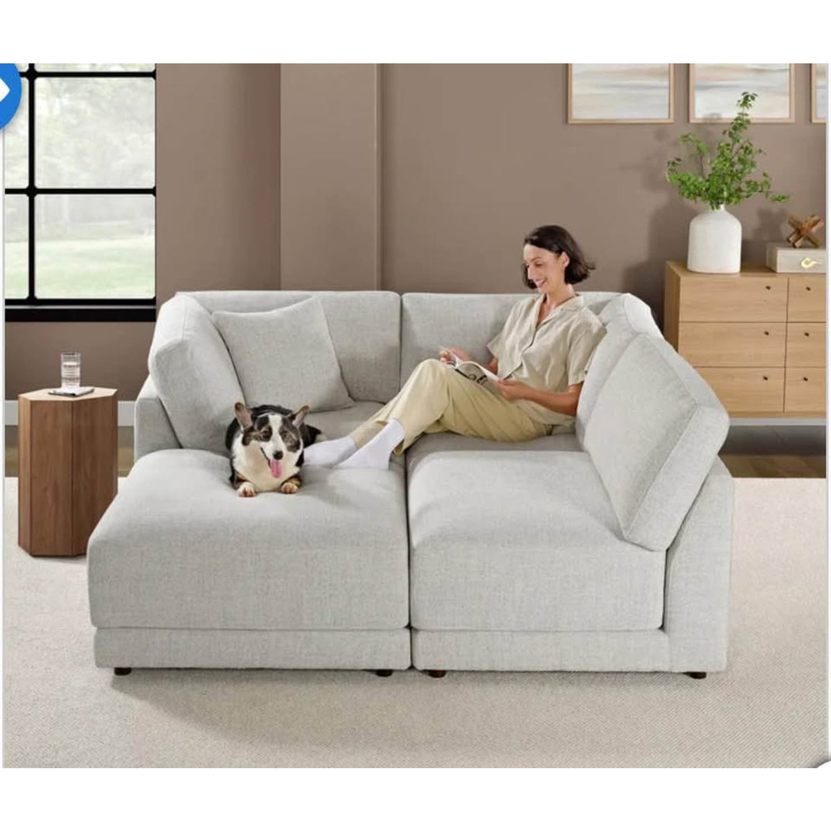 Costco Dayna 4-Piece Modular Sectional Sofa | Light Gray Fabric Couch | Aiden & Ivy Delivery Avail