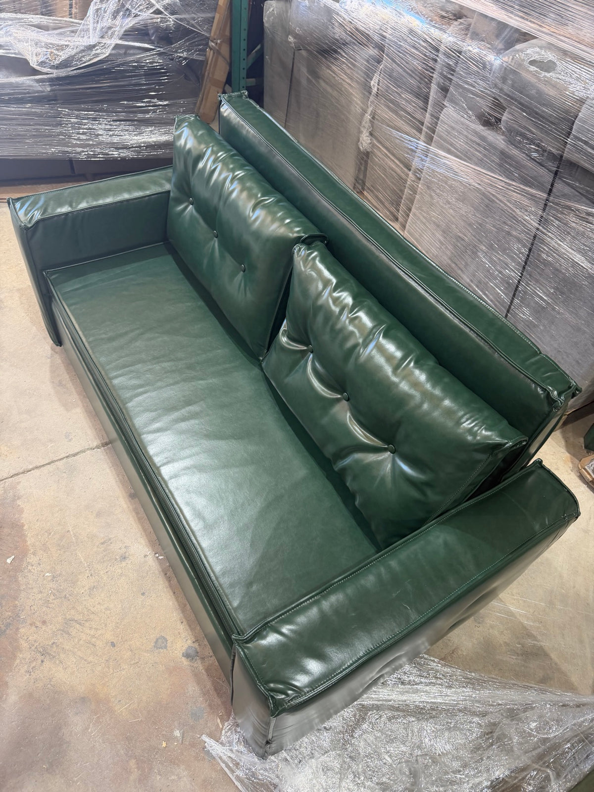 Dark Green Leather-Look Sleeper Loveseat – Pull-Out Bed + Storage – Delivery Available