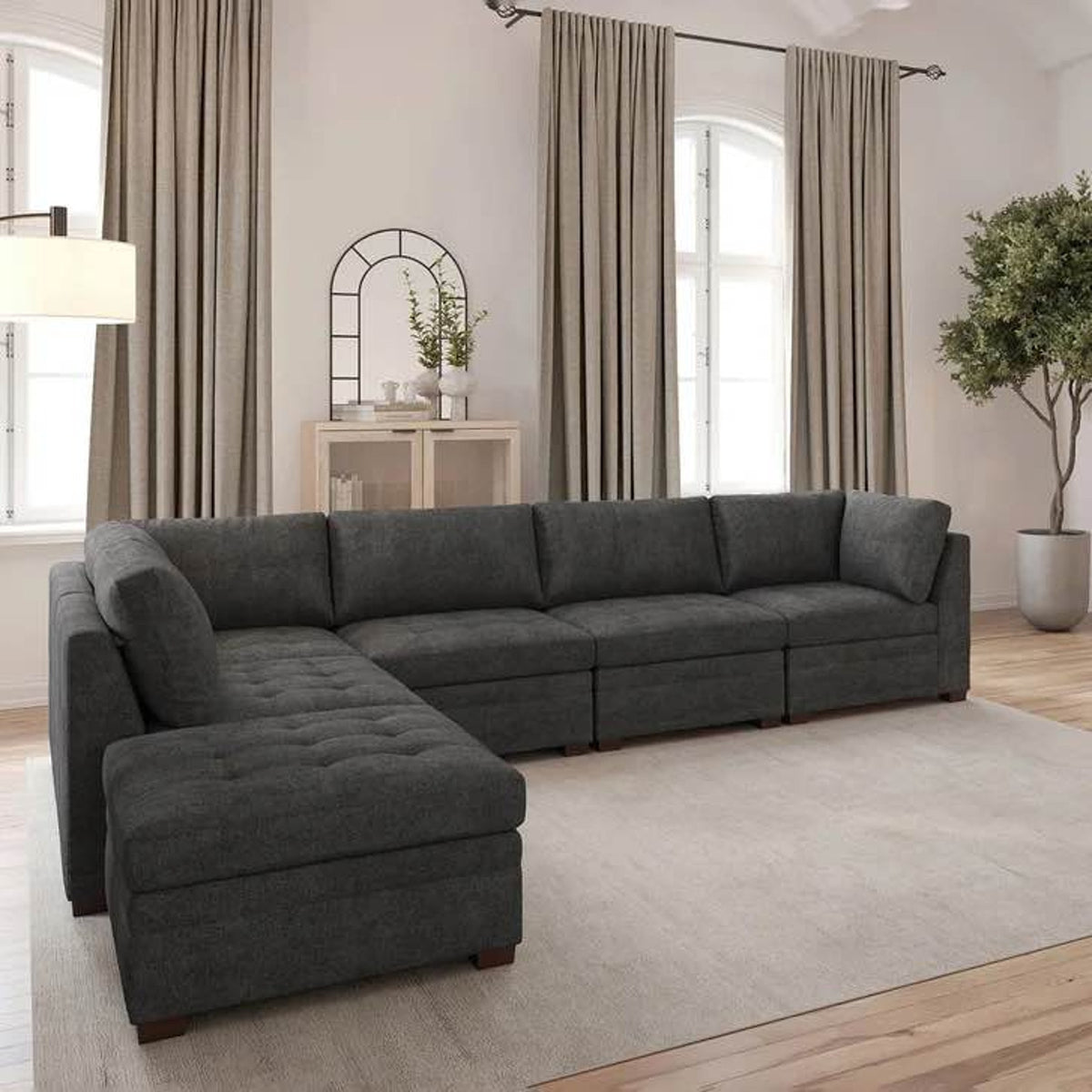 Thomasville Tisdale 6-Piece Modular Sectional with Storage Ottoman – Dark Gray Costco Sectional