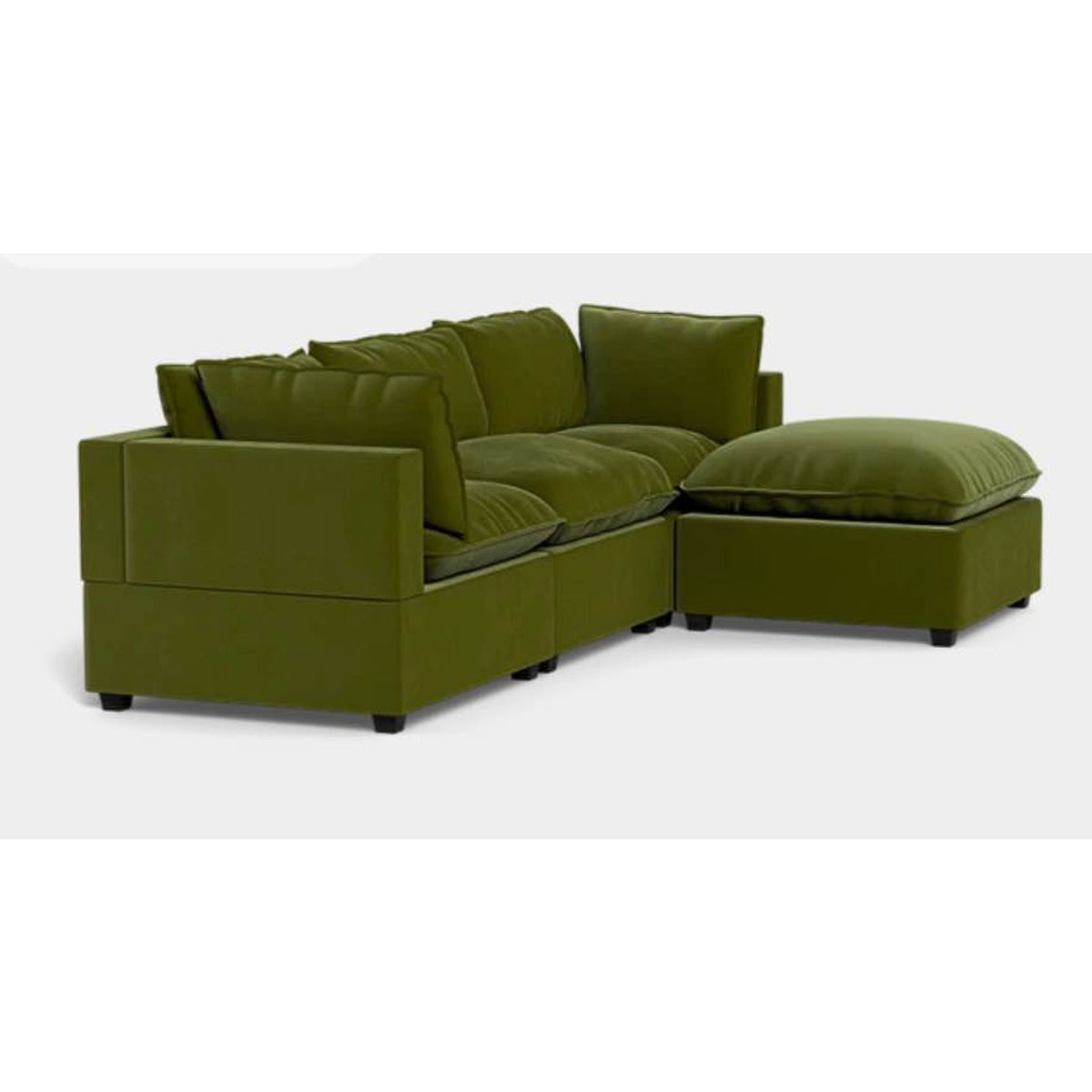 Albany Park Kova Pillow Cushion Sofa + Ottoman | Olive Performance Velvet | 122” Delivery Available