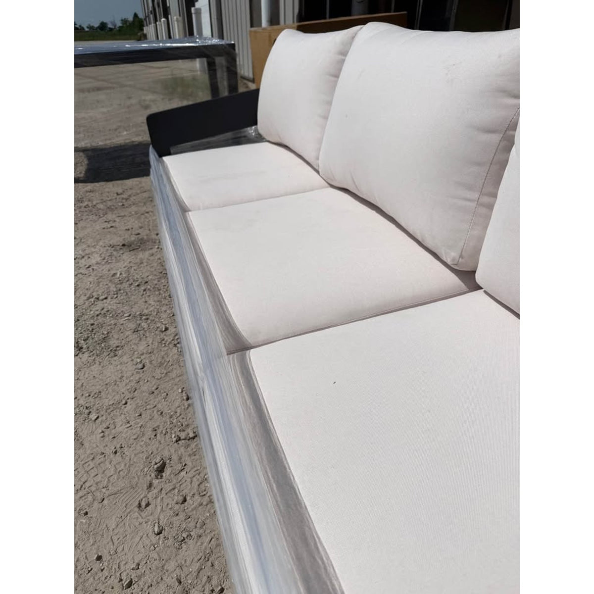81.9” Modern Outdoor Aluminum Sofa with Olefin Cushions – Off White - Delivery Available