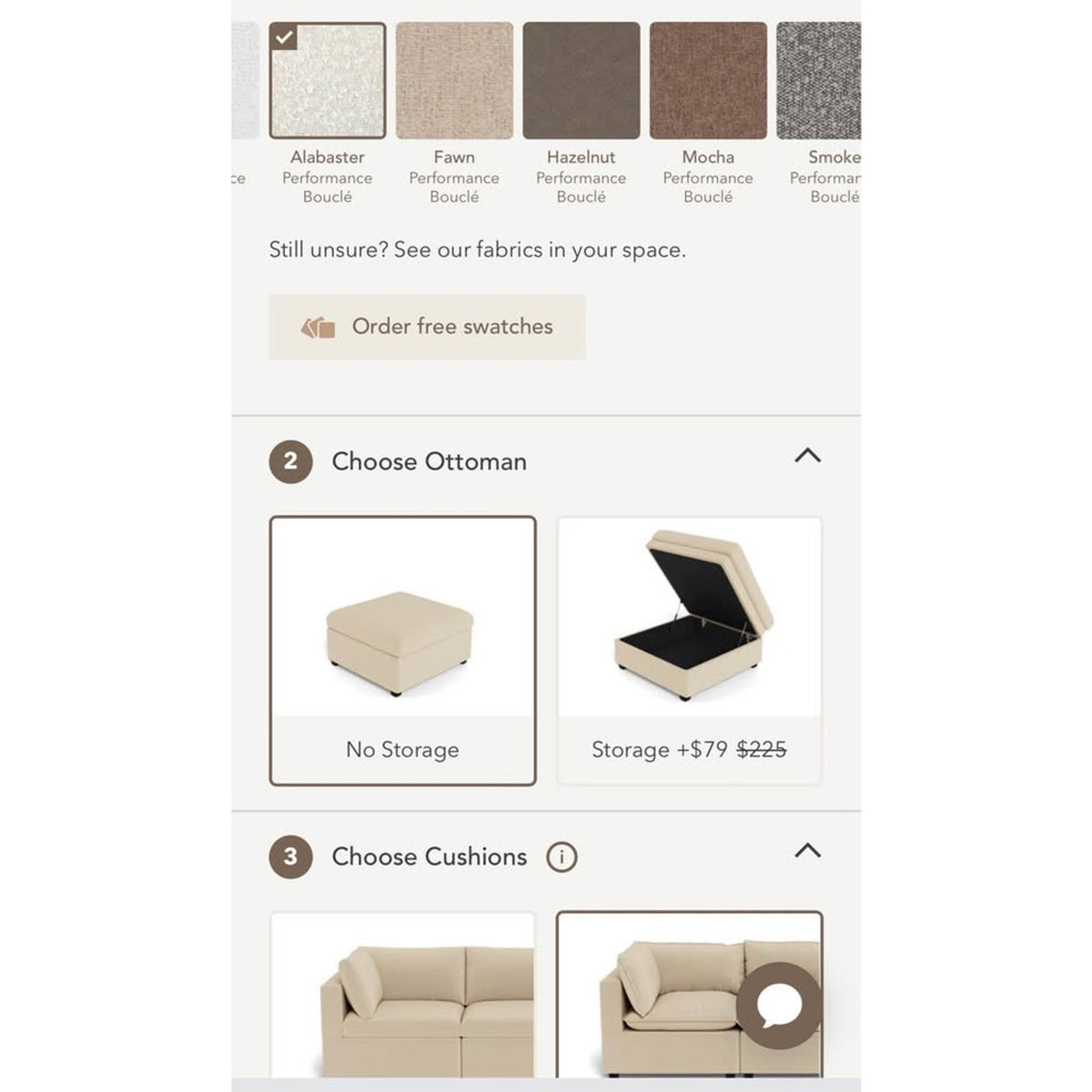 Albany Park Kova Pillow Cushion Sofa + Ottoman | Alabaster Performance Bouclé | 86” Delivery Avail