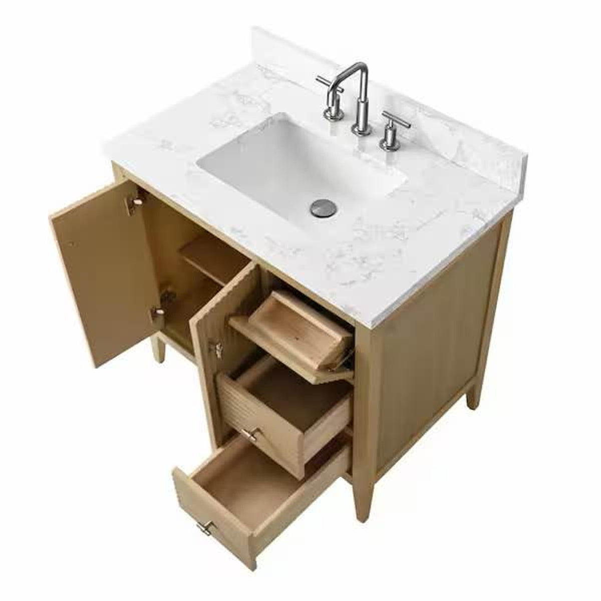 Vanity Art Laval 36” Natural Oak Bathroom Vanity with Quartz Top | Delivery Available
