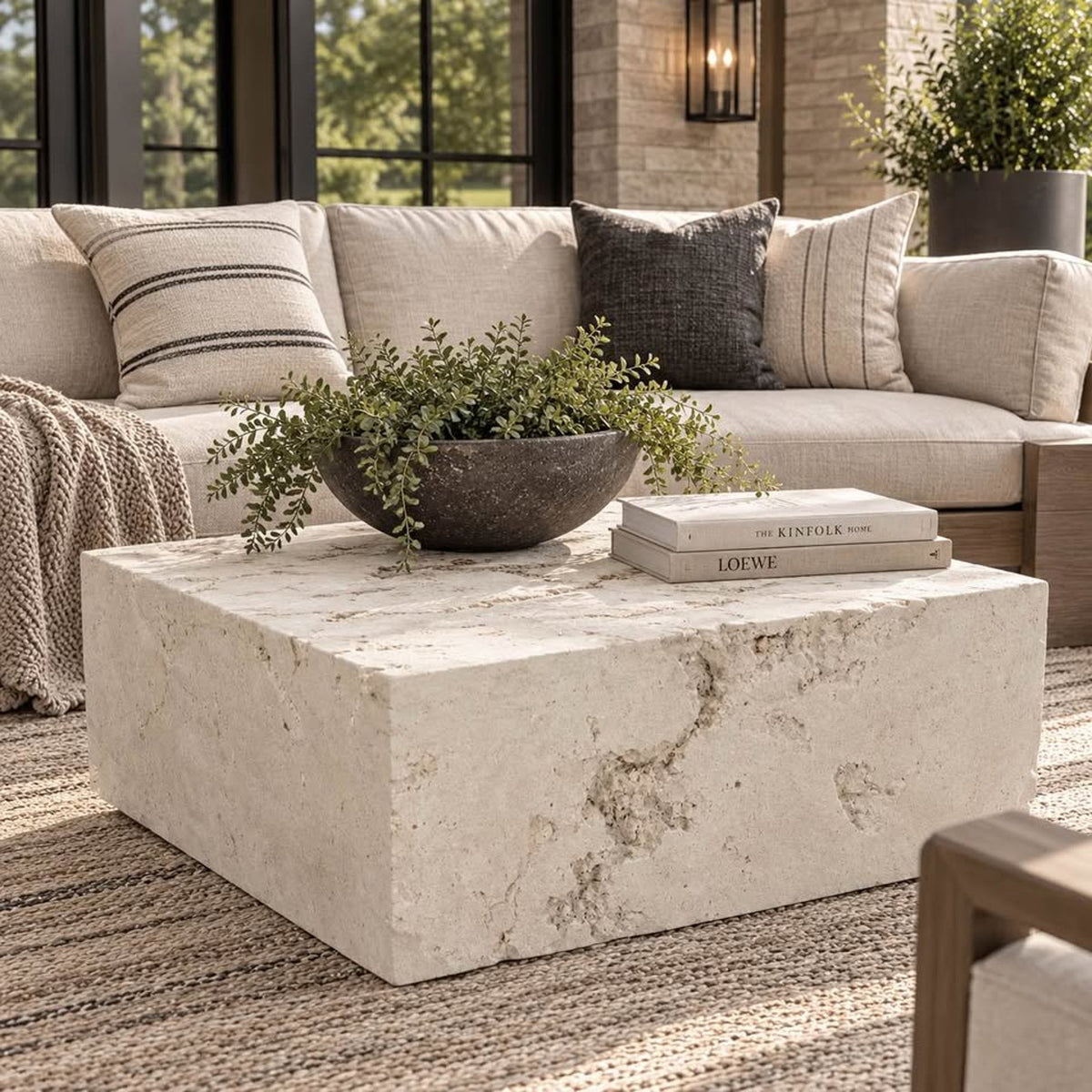 Phillips Collection Formation Outdoor Coffee Table – Roman Stone | New Open Box - Delivery Available