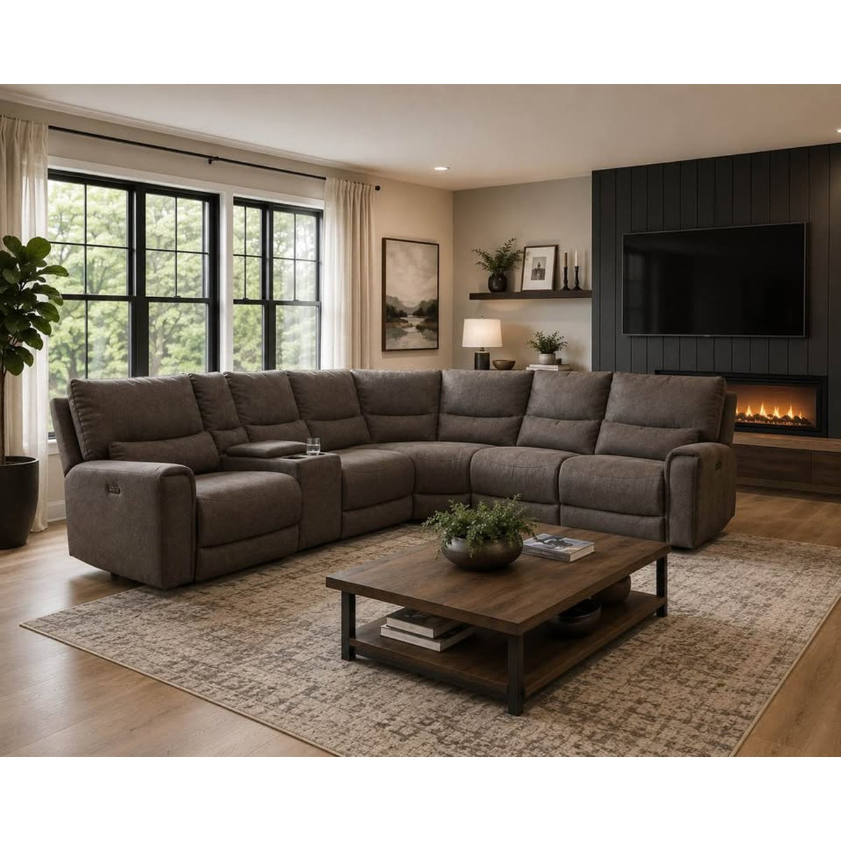 Adelaide 6-Piece Fabric Power Reclining Sectional with Power Headrests – Gray - Delivery Available