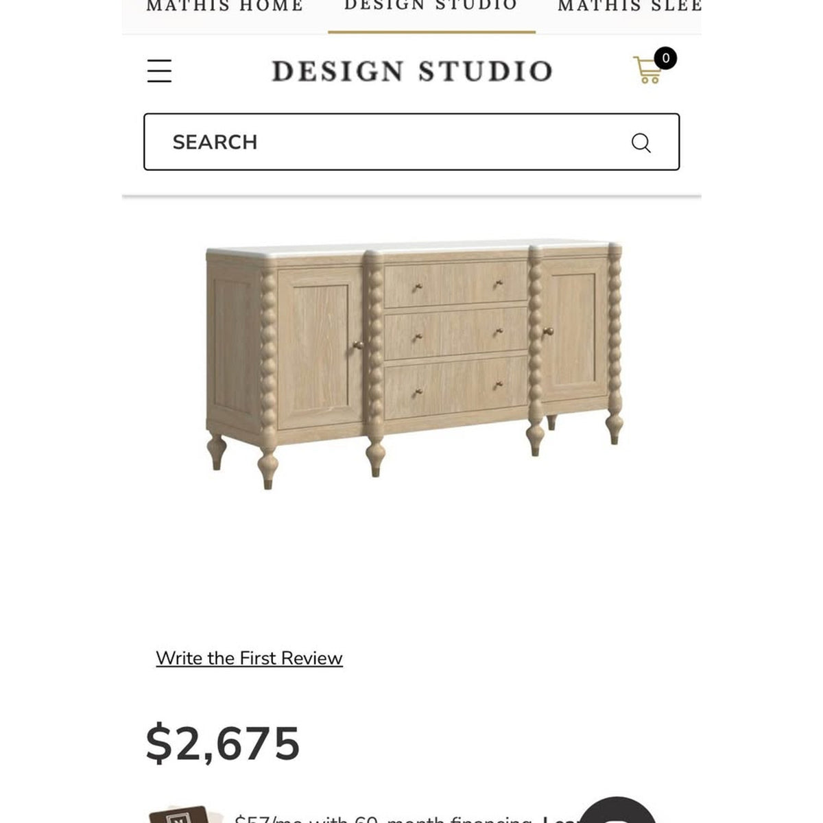 New 72” Marble-Top Credenza / Sideboard – $2,675 Retail – Delivery Available