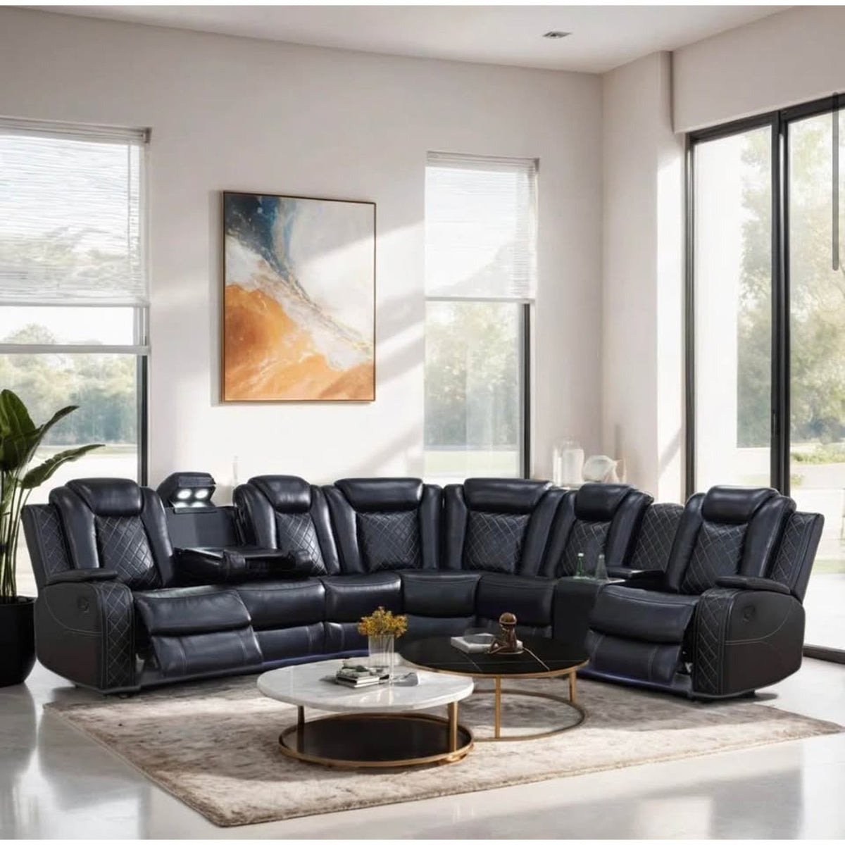 New Ivy Bronx 3-Piece Power Reclining Sectional – Black – Faux Leather - Delivery Available