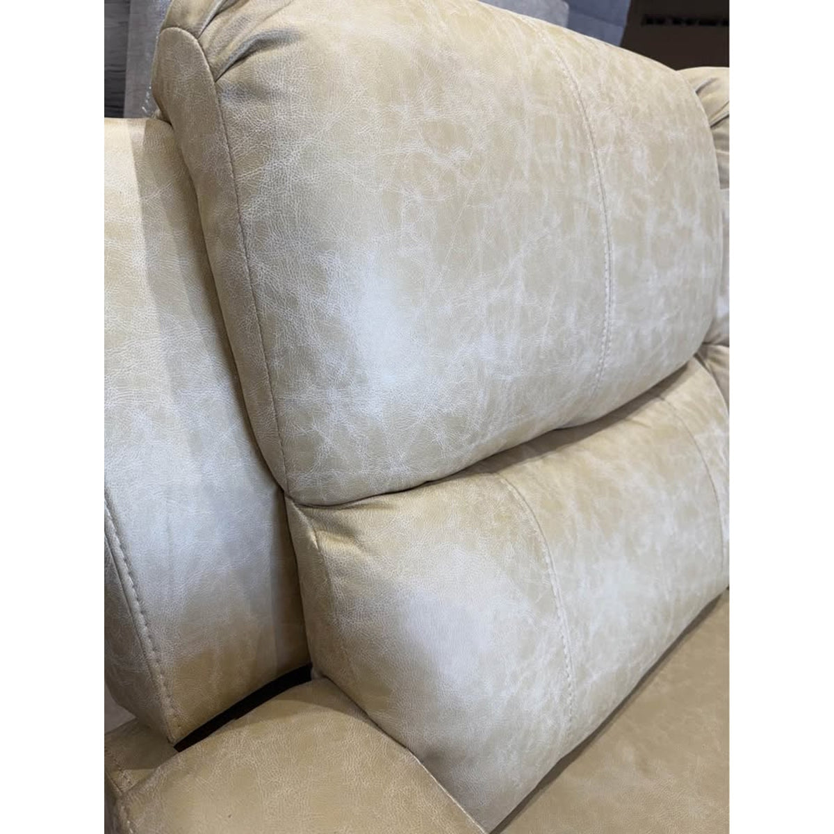 Beige Faux Leather Reclining Sofa – RETAIL $1,098.99 | NEW OPEN BOX | DELIVERY AVAILABLE