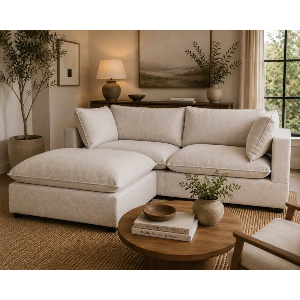 Albany Park Kova Pillow Cushion Sofa + Ottoman | Alabaster Performance Bouclé | 86” Delivery Avail