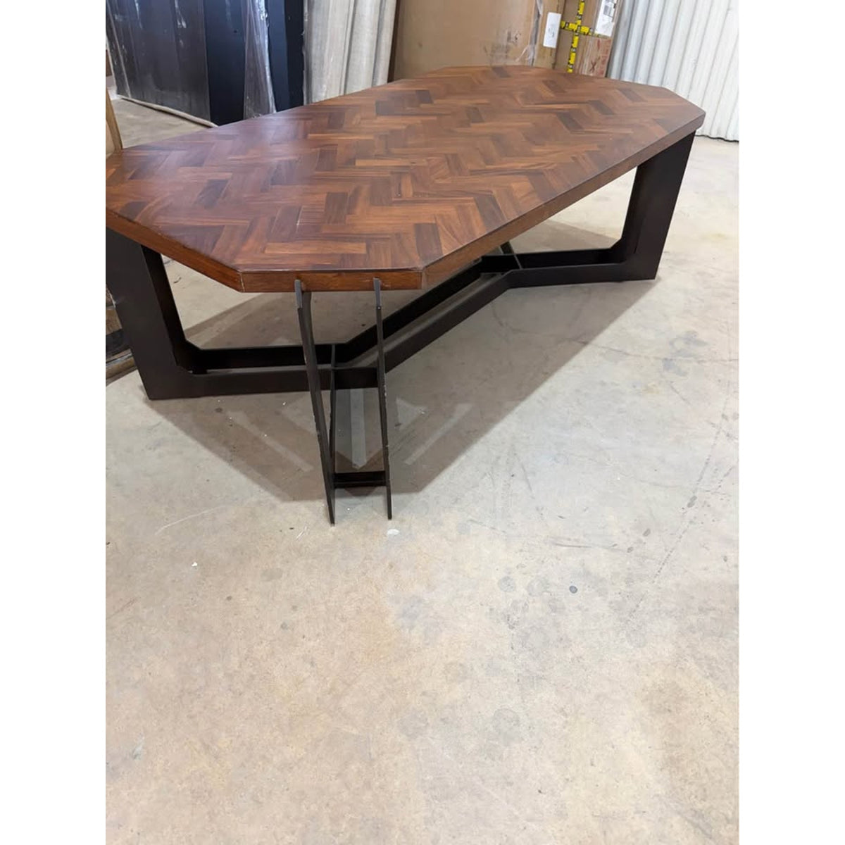 New Coffee Table Herringbone Wood Top & Black Metal Base - $900 Retail “open box” Delivery Available