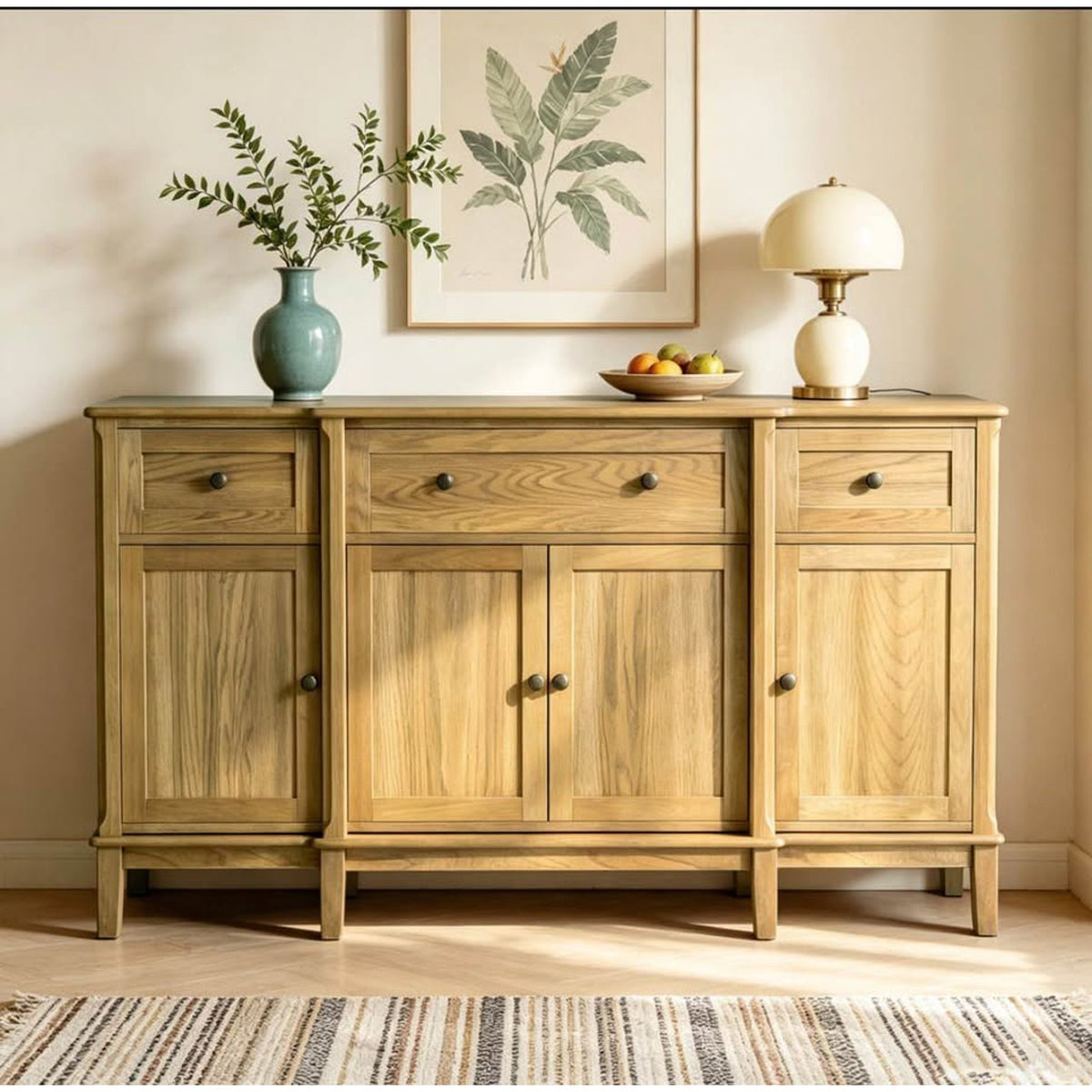 65” Solid Wood Sideboard / Storage Cabinet – Oak Finish | DELIVERY AVAILABLE