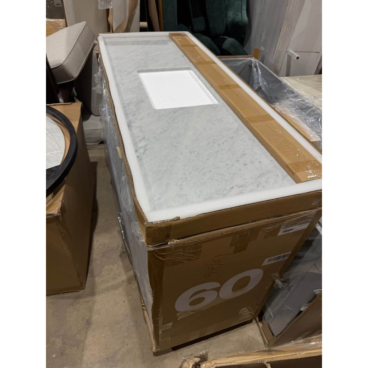 Brand New 60” Gray Bathroom Vanity with Carrara Marble Top | $1400+ Retail - Delivery Available
