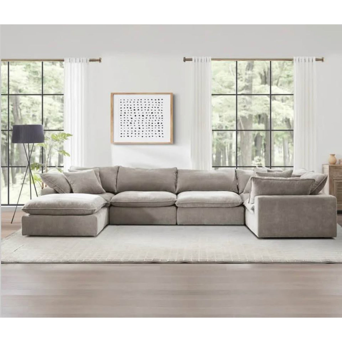 Sereen 6-Piece Modular Sectional Sofa w/Ottoman | Taupe | Oversized Deep Seat Cloud Style Cou