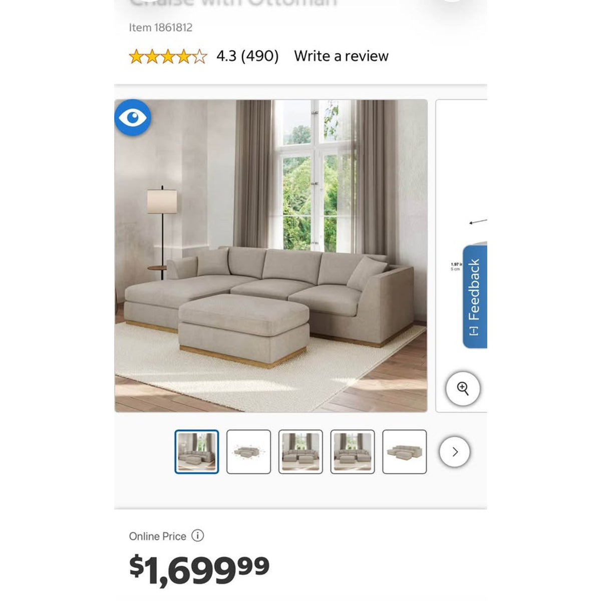 Henredon Caley 4-Piece Reversible Sofa Chaise w/ Ottoman – Beige | $1,699 Retail | Delivery Avail