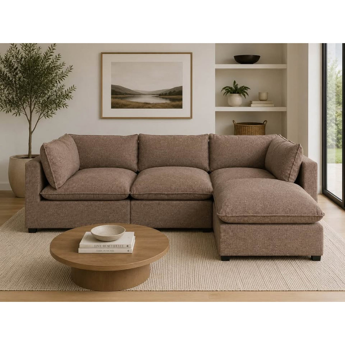 Albany Park Kova Pillow Cushion L-Shape Sectional Sofa | Mocha Performance Bouclé Delivery Available