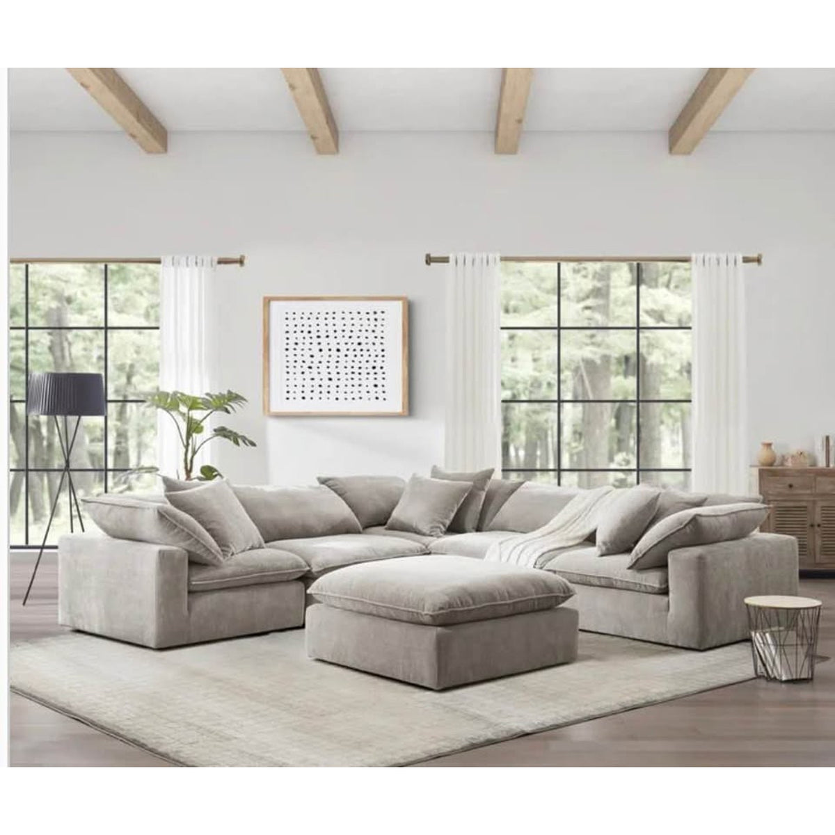 Sereen 6-Piece Modular Sectional Sofa w/Ottoman | Taupe | Oversized Deep Seat Cloud Style Cou