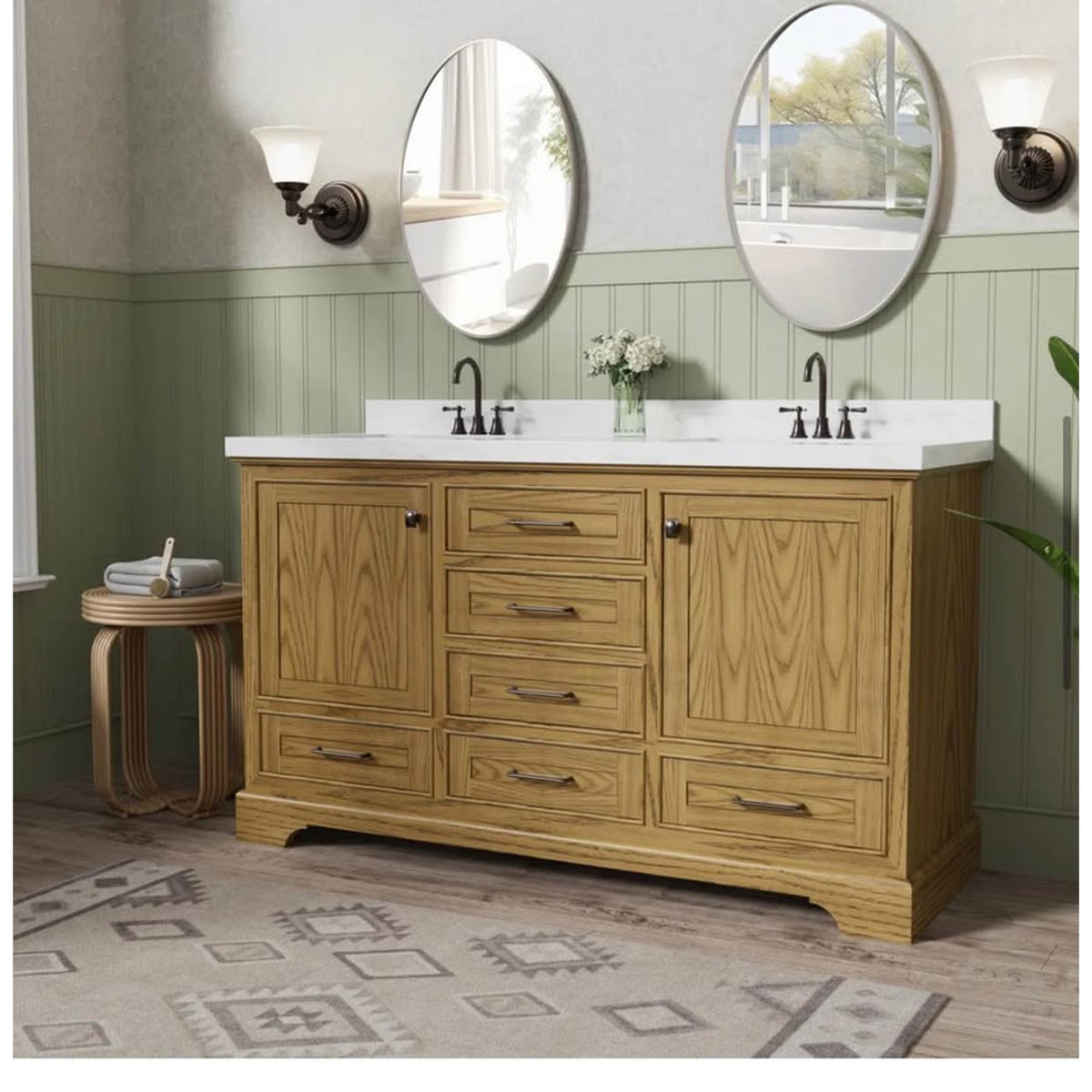 New 60” Double Sink Bathroom Vanity w/ White Stone Top – Open Box - Delivery Available