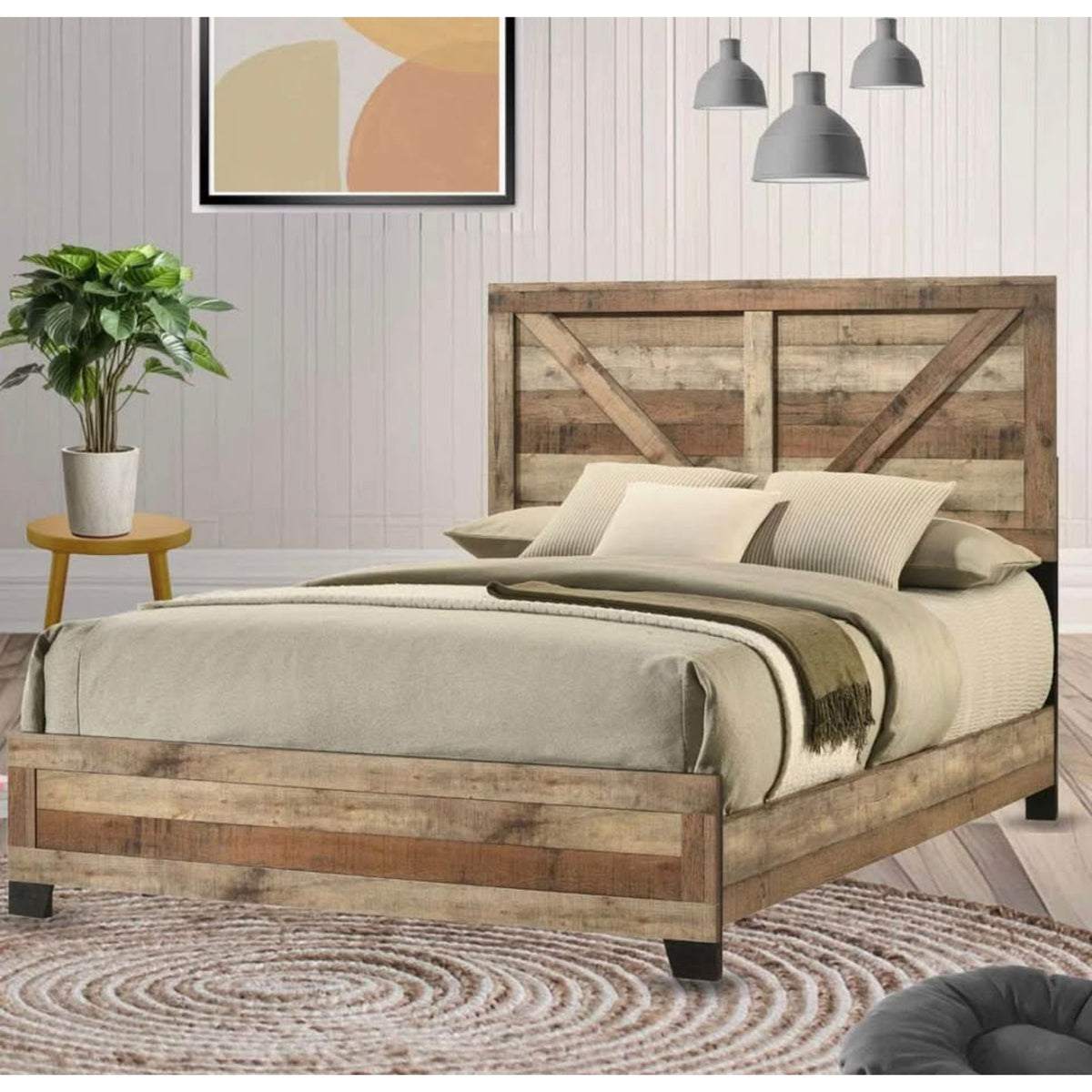 New King Farmhouse Wood Panel Bed – Antique Natural – Retail $485 – Delivery Available