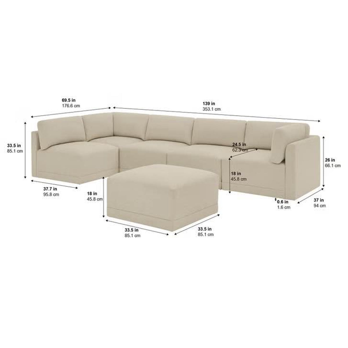 Thomasville Fallon 6-Piece Modular Sectional with Ottoman – Beige/Cream – $1,699 Retail Delivery