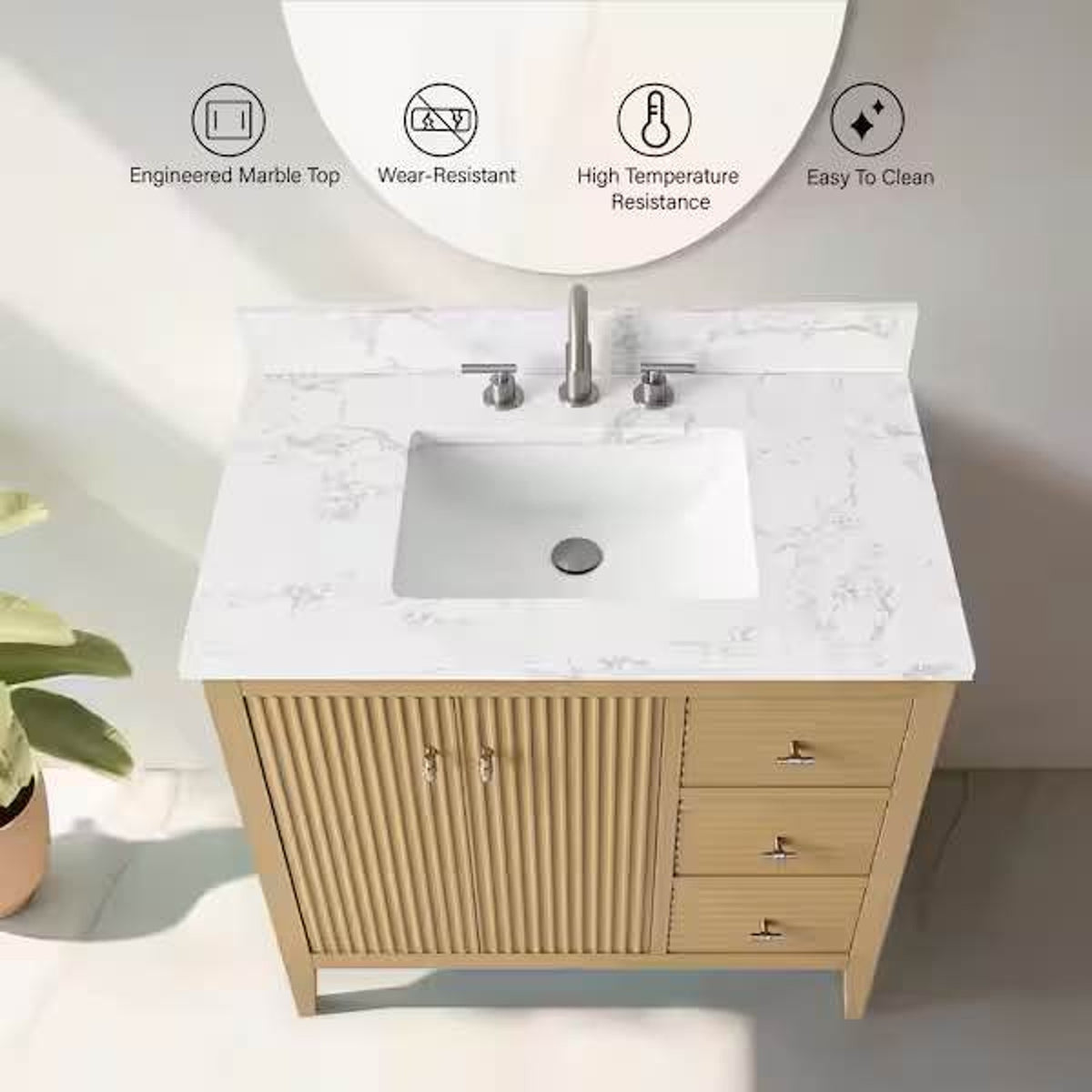 Vanity Art Laval 36” Natural Oak Bathroom Vanity with Quartz Top | Delivery Available