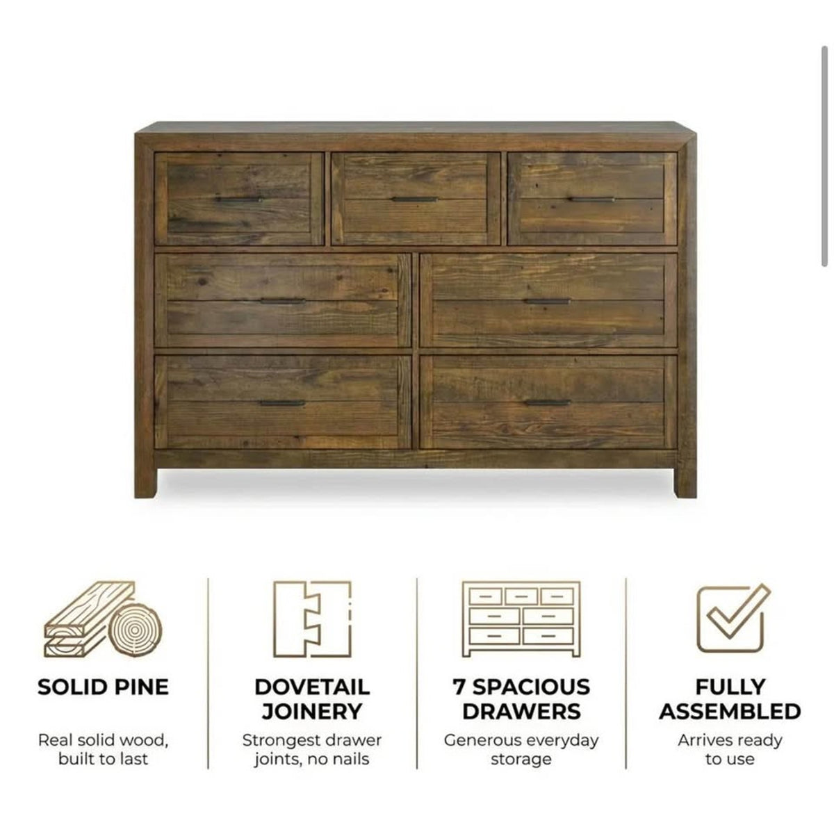 Three Posts Craigsville 63” Solid Wood 7-Drawer Dresser – $1,559 Retail open box Delivery Available