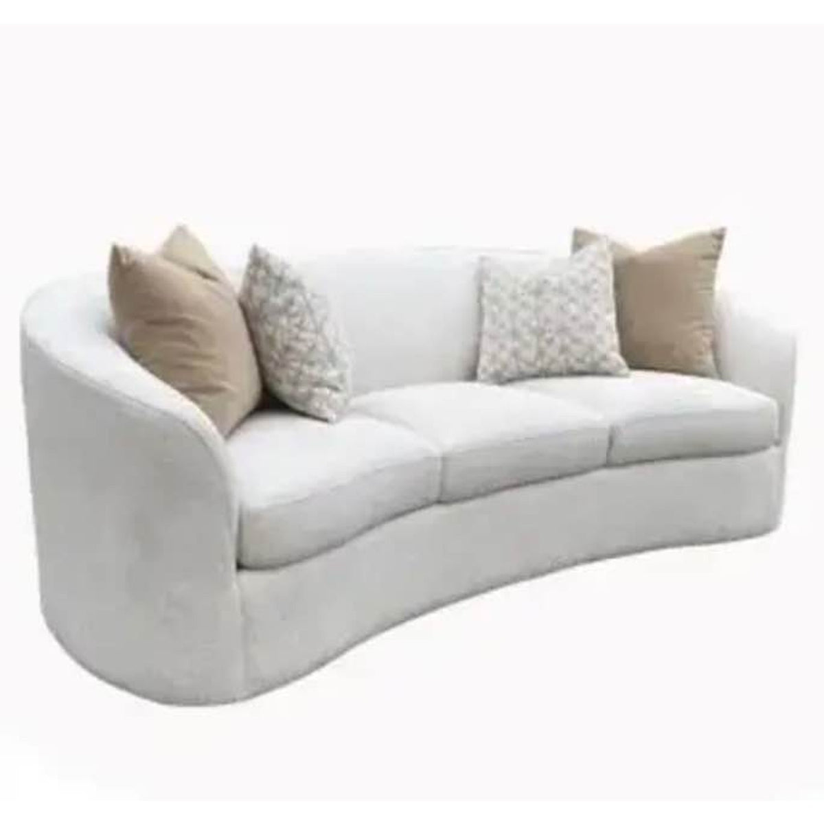 New Curved Bouclé Sofa – 88.5” Modern Cream Sofa w/ Accent Pillows - Delivery Available