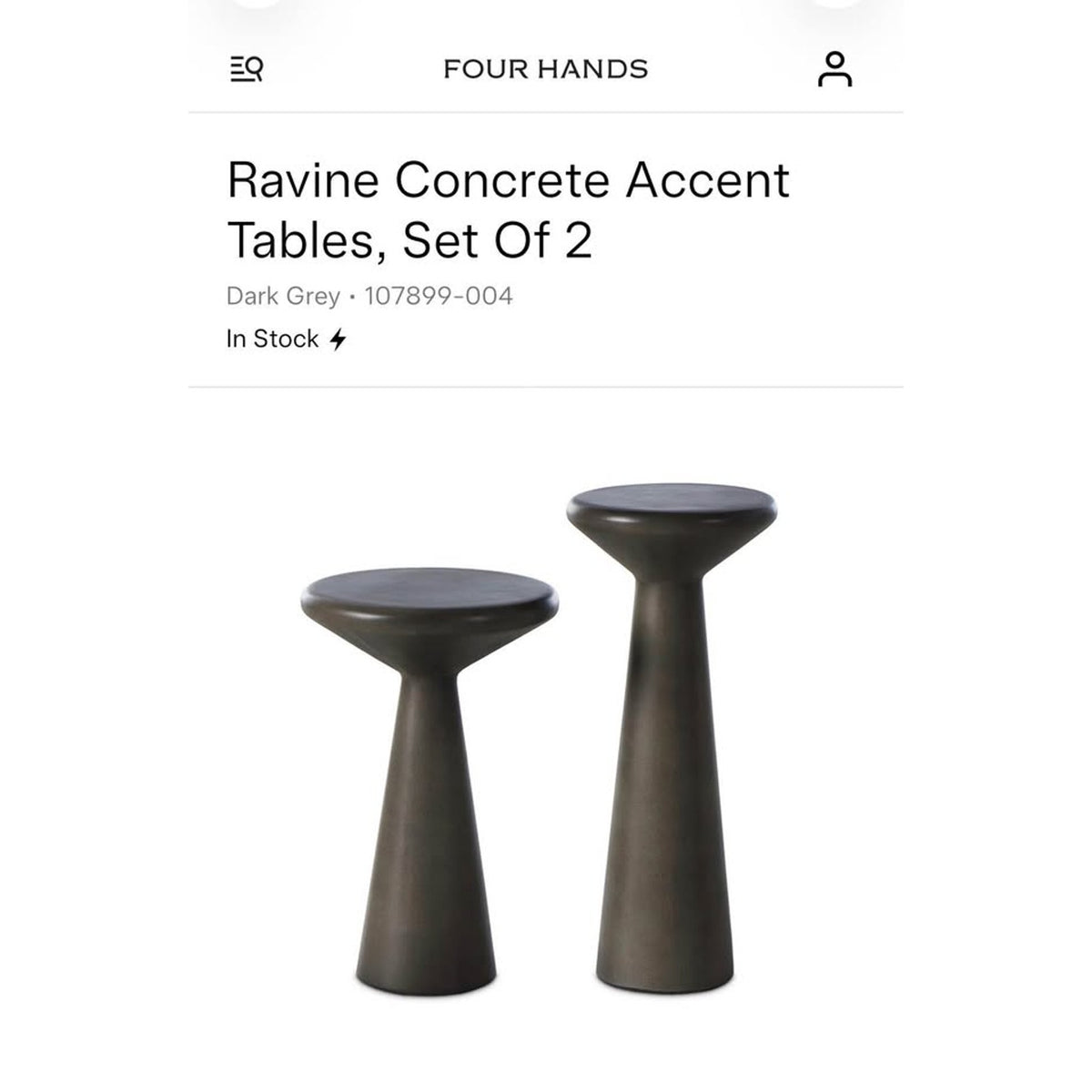 Four Hands Ravine Concrete Accent Tables (Set of 2) | New In Box | Designer Piece Delivery Available
