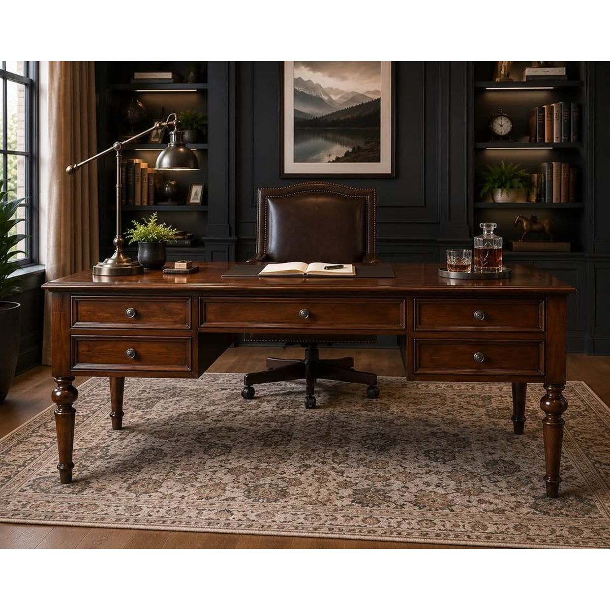 New 70” Traditional Solid Wood 5-Drawer Executive Desk – Retail $1,000+ – Delivery Available