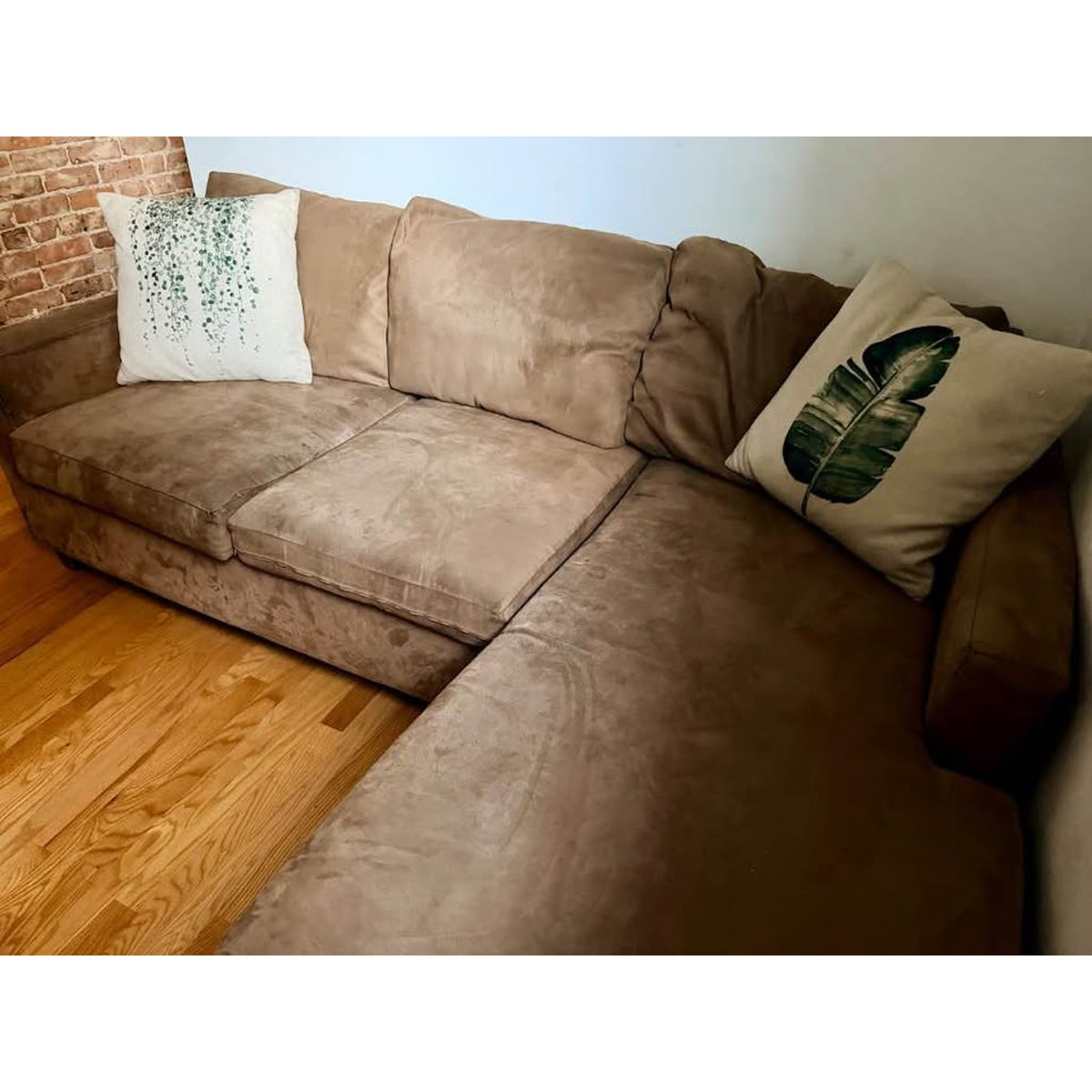 Brown Micro-Suede Sectional Sofa with Chaise – Cleaned – Delivery Available