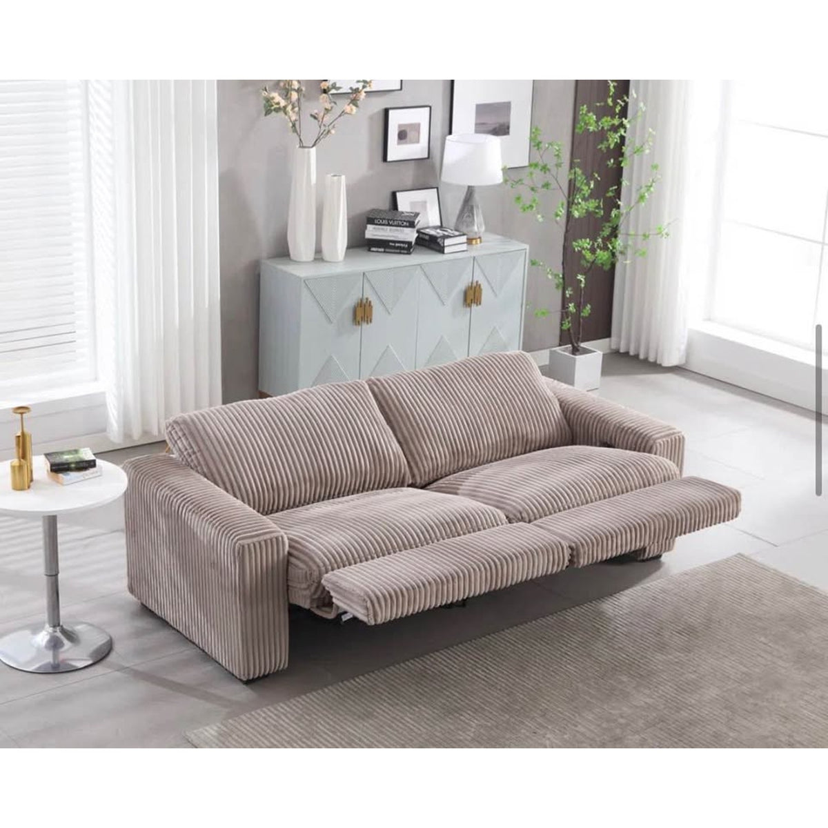 New 87” Dual Power Reclining Corduroy Loveseat – Mushroom Taupe – Retail $1,599 – Delivery Available