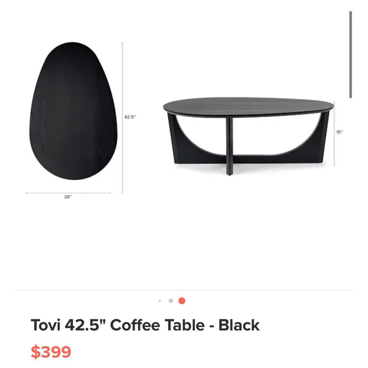 New Article Tovi 42.5” Coffee Table – Black – $399 Retail – Delivery Available