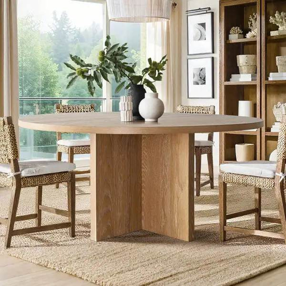 New 60” Round Oak Pedestal Dining Table – $1,280 Retail – open box - Delivery Available