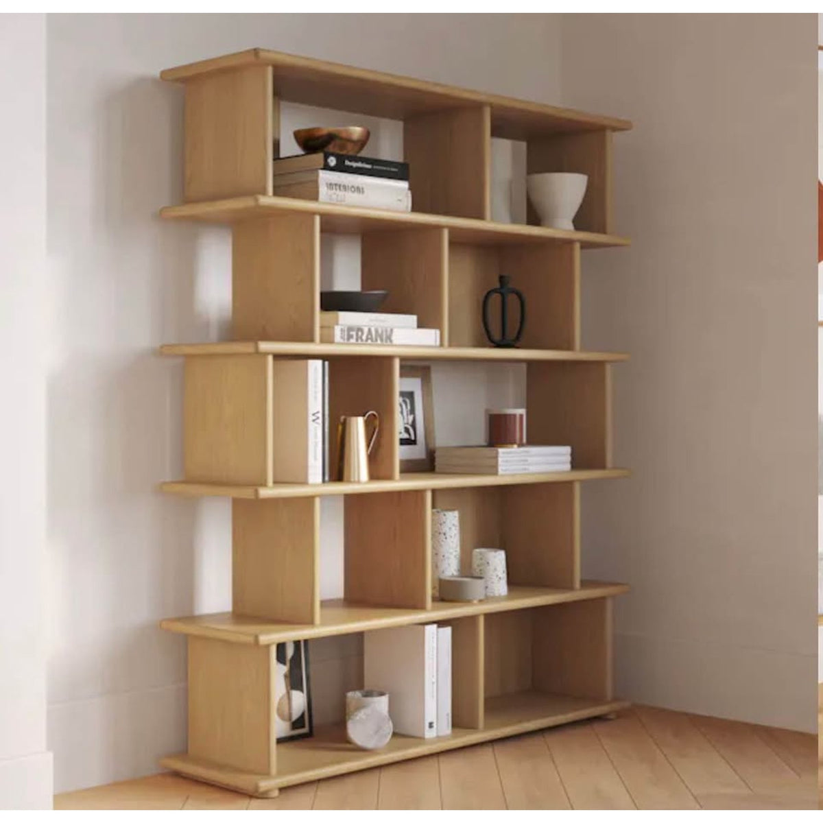 Article Lafora Solid Oak Open Shelving Bookcase | Natural Wood Storage Display Shelf Delivery