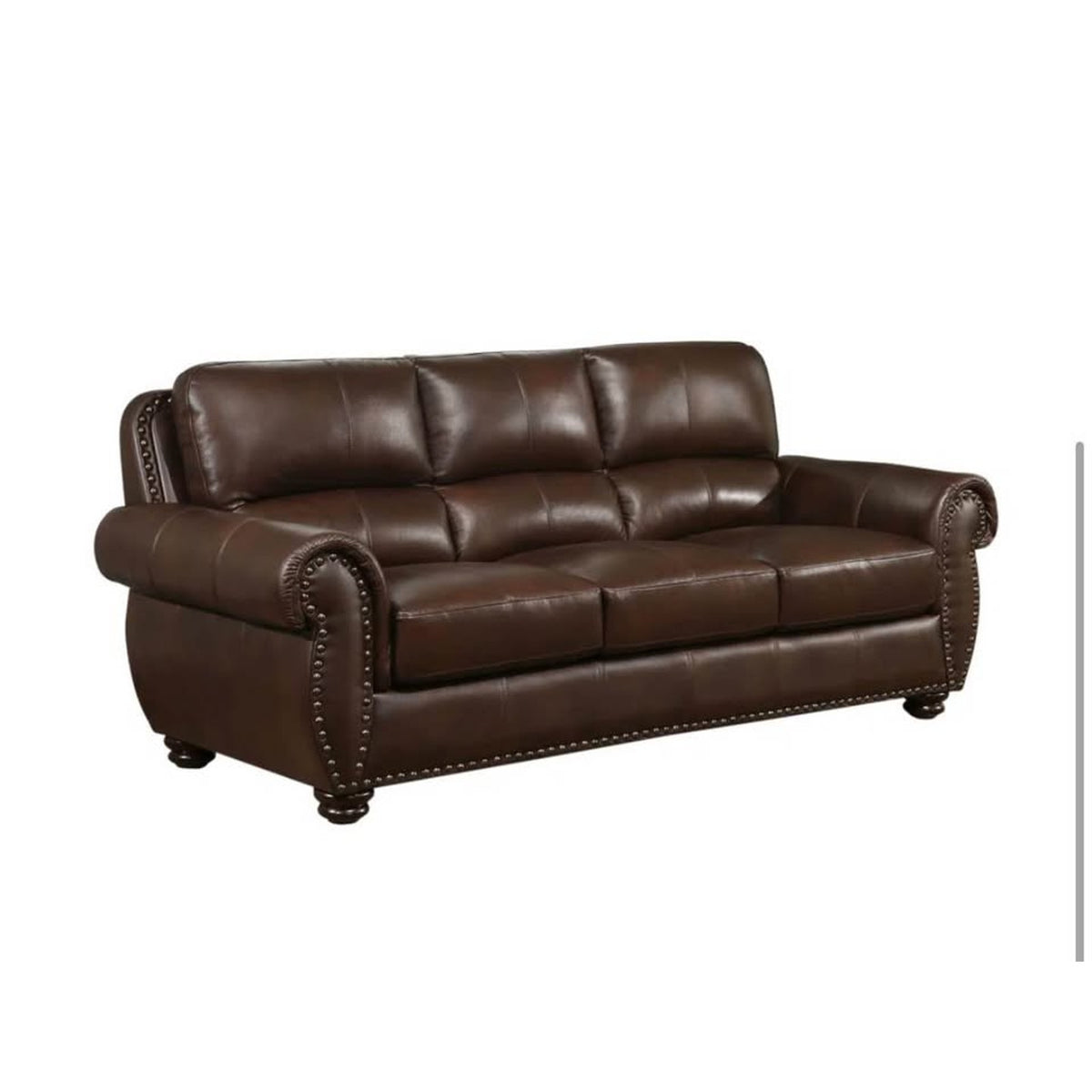 New 85” Genuine Leather Rolled Arm Sofa – New Open Box - Delivery Available