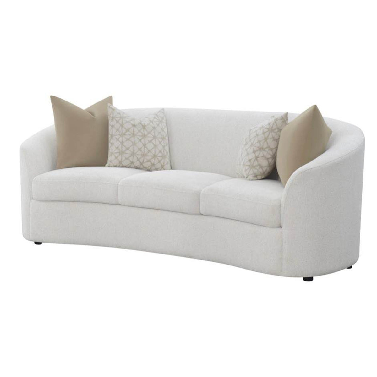 New Curved Bouclé Sofa – 88.5” Modern Cream Sofa w/ Accent Pillows - Delivery Available