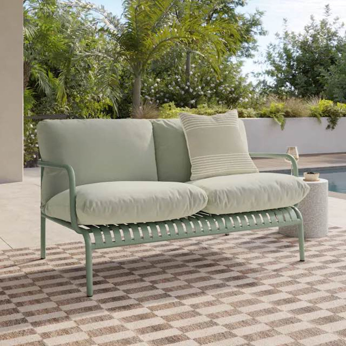 Article Sarek 59” Outdoor Loveseat – Sunbrella Mint – $1,499 Retail – Open Box – Delivery Avail
