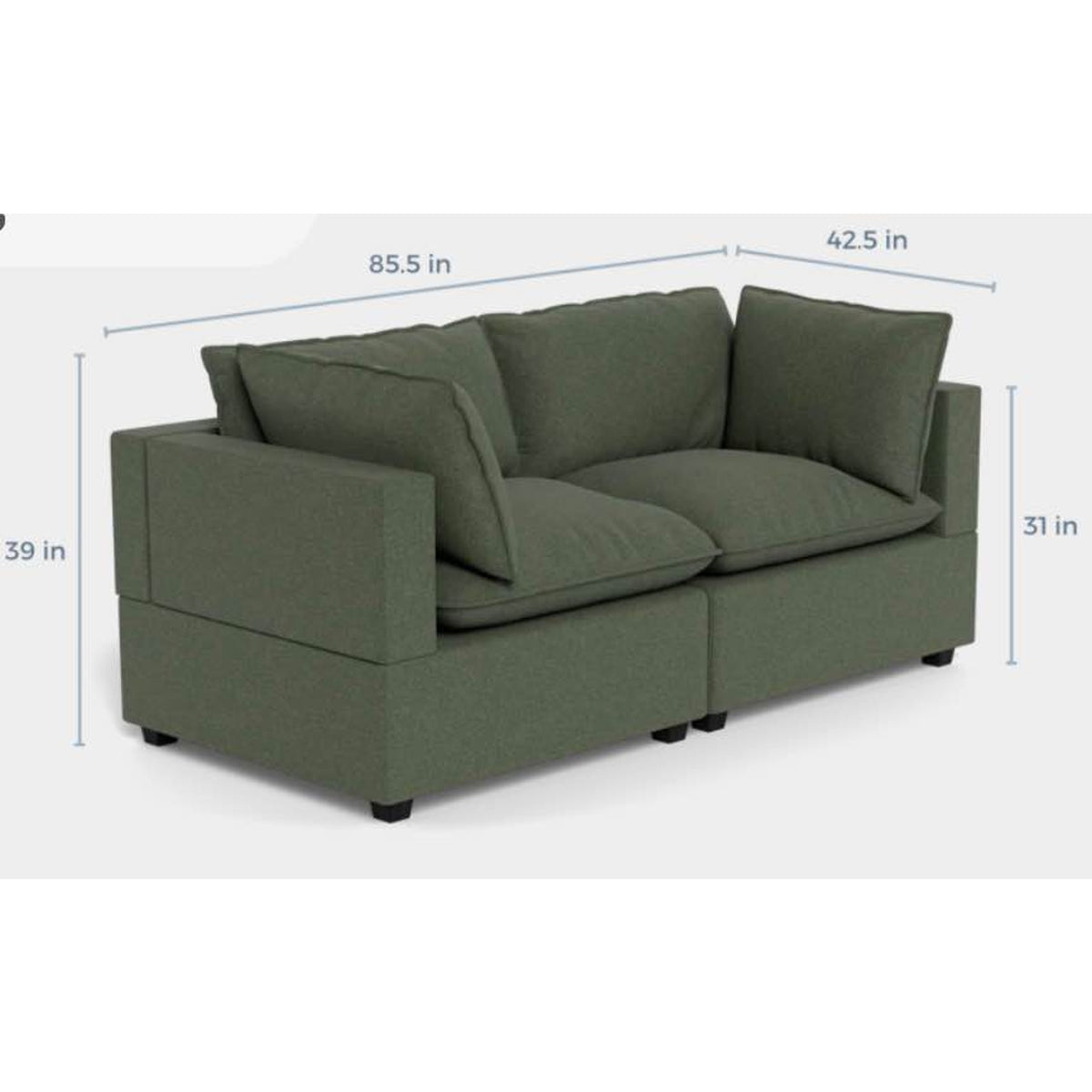 Albany Park Kova Pillow Cushion Sofa | Spruce Performance Chenille | 86” - Delivery Available