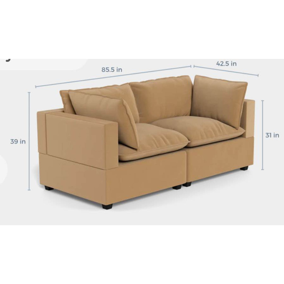 Albany Park Kova Pillow Cushion Sofa | Camel Performance Velvet | 86” - Delivery Available