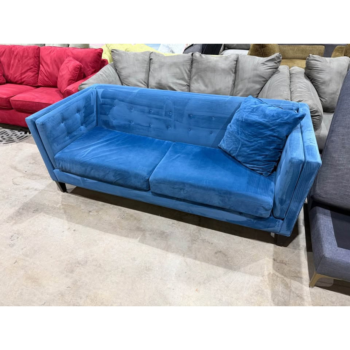 Blue Velvet Macys Sofa Couch - Shampooed & Cleaned - Stylish Color - Comfy - Delivery Available