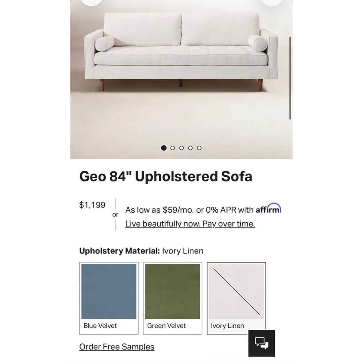 New AllModern Geo 84” Upholstered Sofa – Ivory Linen – $1,249 Retail – Delivery Available