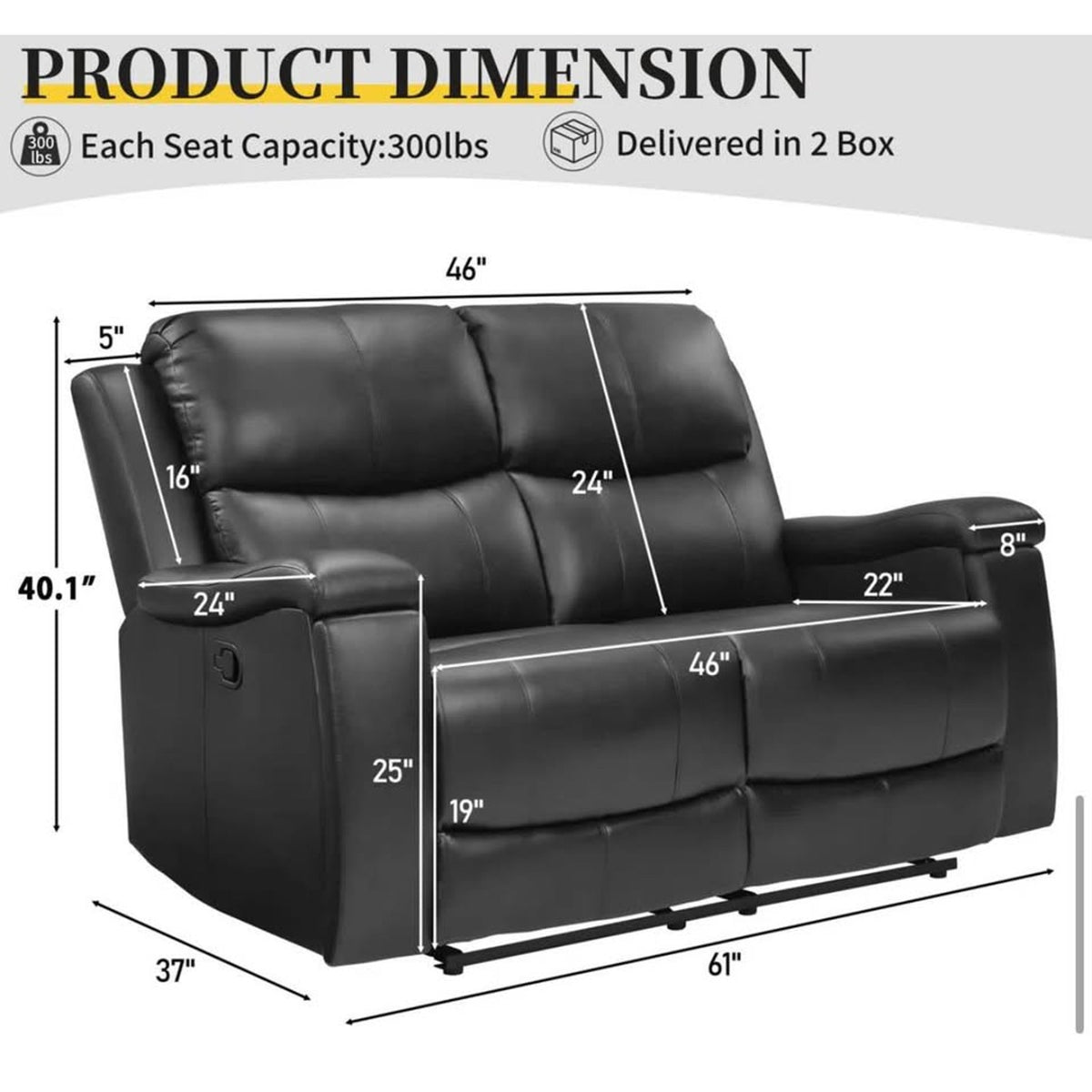 NEW IN BOX Latitude Run 61” Double Reclining Loveseat – Black – Retail $859 Delivery Available