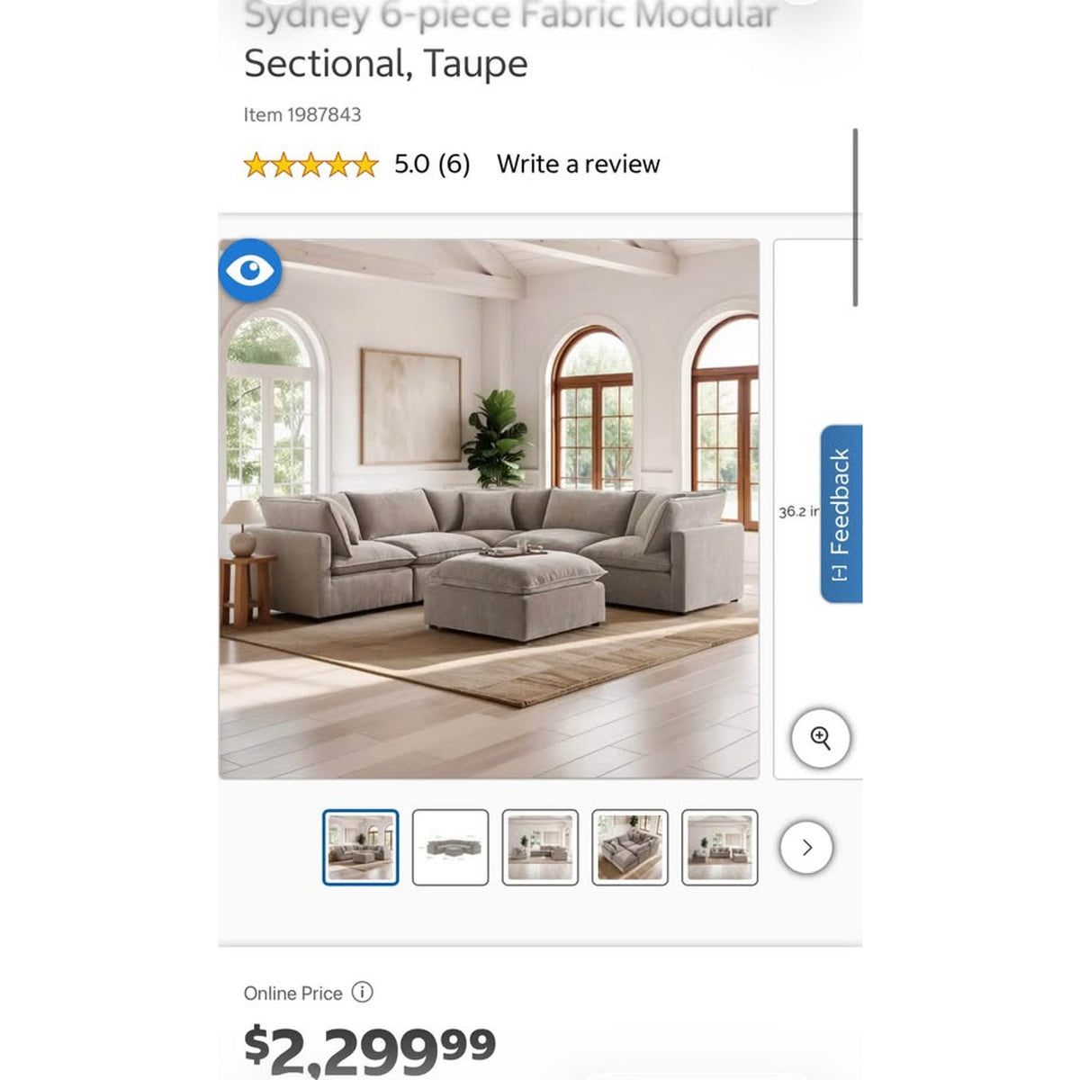Aiden & Ivy Sydney 6-Piece Modular Sectional with Ottoman – Taupe – $2,299 Costco Retail Delivery