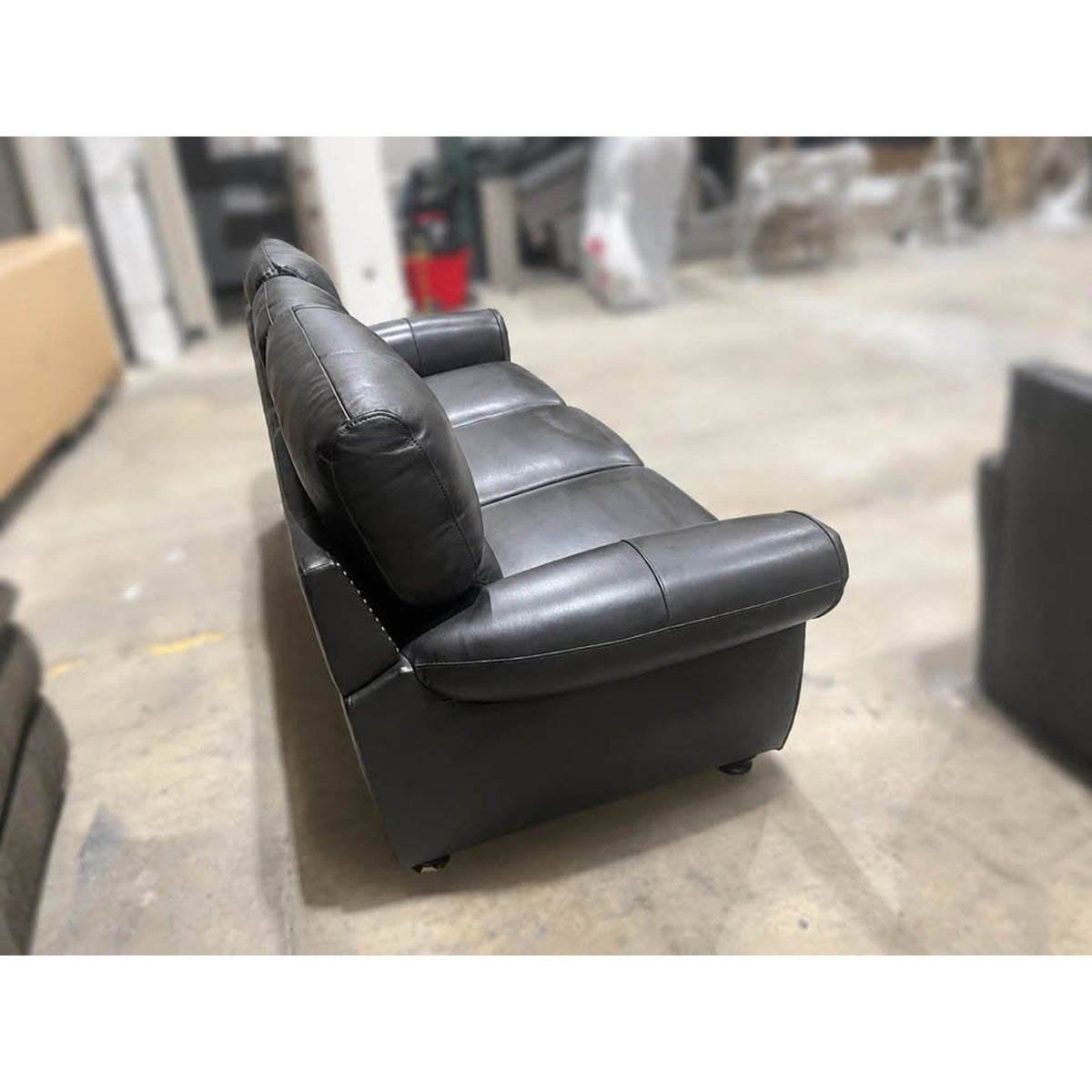 New Genuine Leather 3 Seat Sofa w/ Nailhead Trim – New Open Box – Delivery Available