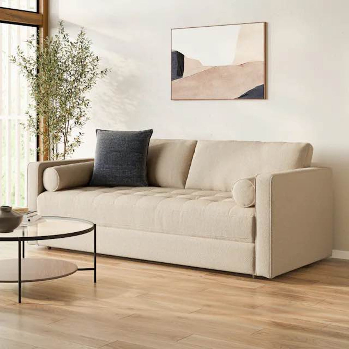 New Article Sven 88” Tufted Sofa Bed – Ratine Buff – $1,599 Retail – Open Box - Delivery Available